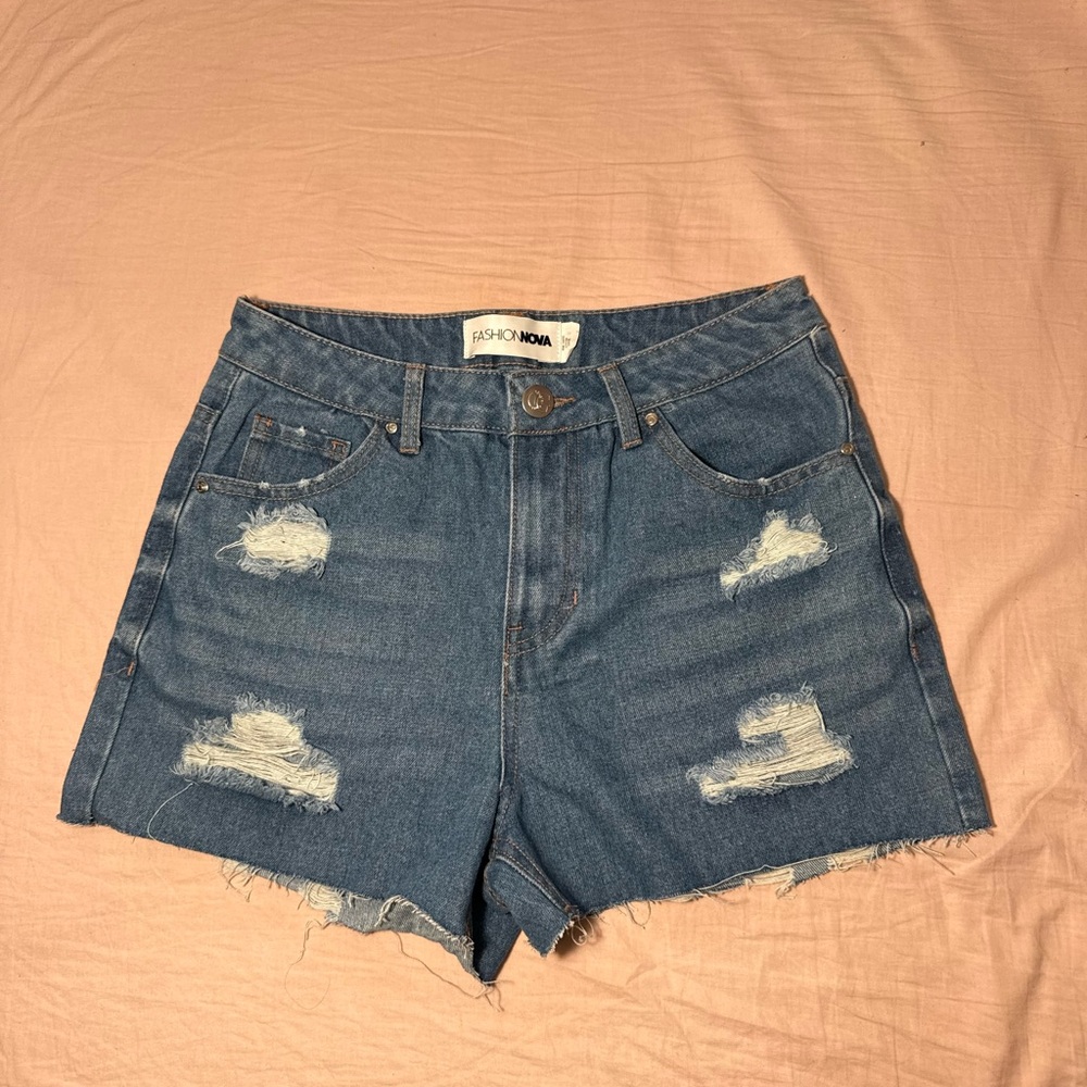 Fashion Nova Classic Blue Ripped Jean Shorts